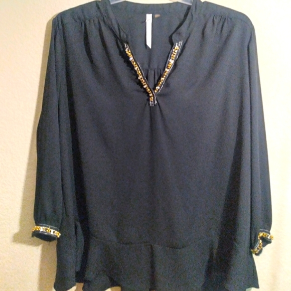 (#67) NY Collections Woman Exclusive of Decorations Black Blouse (Size 2XL) - Picture 1 of 11